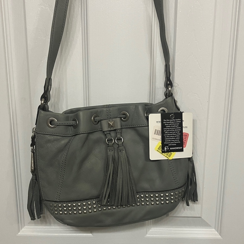 NWT Y2K B. Makowsky Seafoam Leather Shoulder/Crossbody Bag